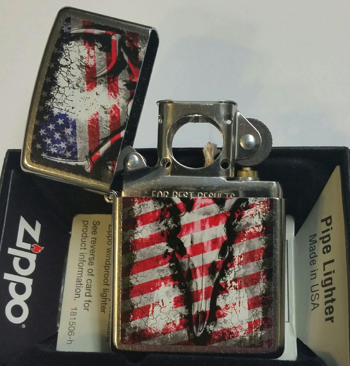 Zippo lighter PIPE Skull Flag Limited Edition New In Box Stars and Stripes