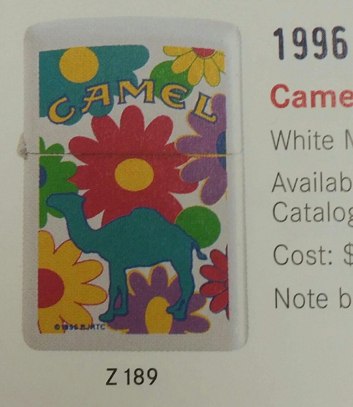 CAMEL ZIPPO 1996 Z 189 White MATTE Camel Flower Power RARE MNT IN 