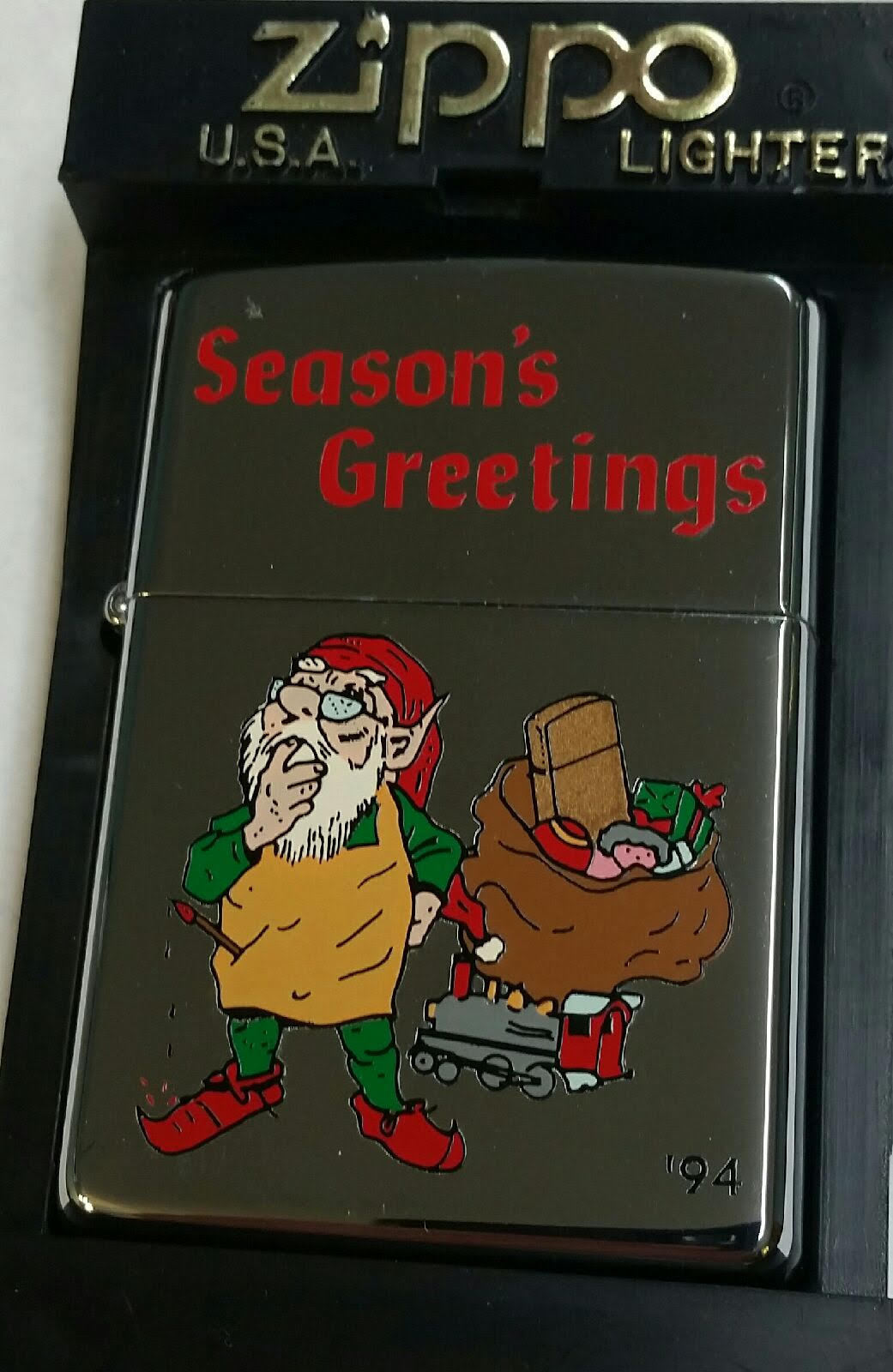 Zippo Lighter Christmas SEASON'S GREETINGS ELF LIGHTER 1994 MNT