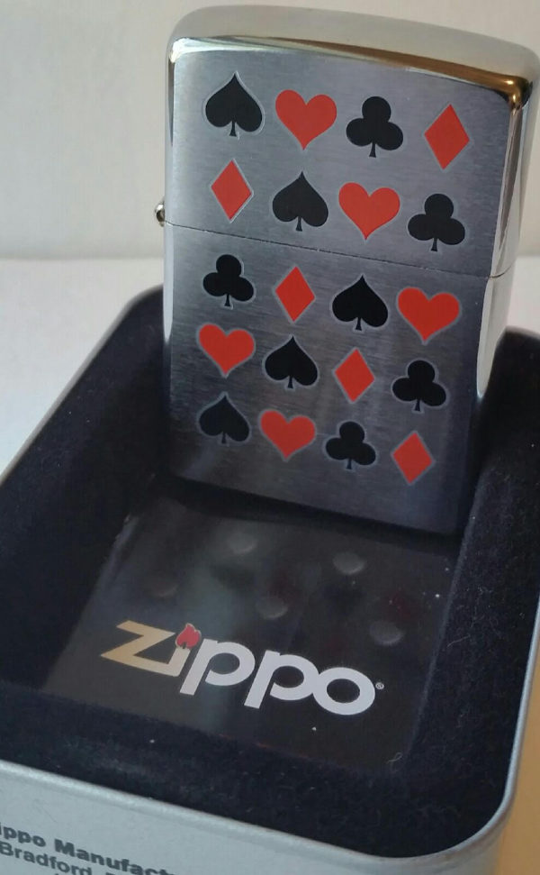 Zippo lighter Card Suits, Brushed Chrome Lighter, Date ...