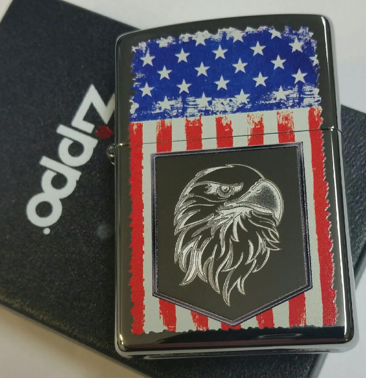 Zippo Lighter Eagle Flag HP Chrome Limited Edition Engraved NEW IN