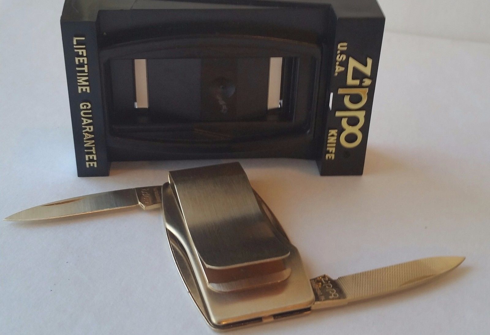 Vintage ZIPPO Money Clip Pocket Knife Set CHICAGO GOLF CLUB SEAL FAR & SURE  Rare 